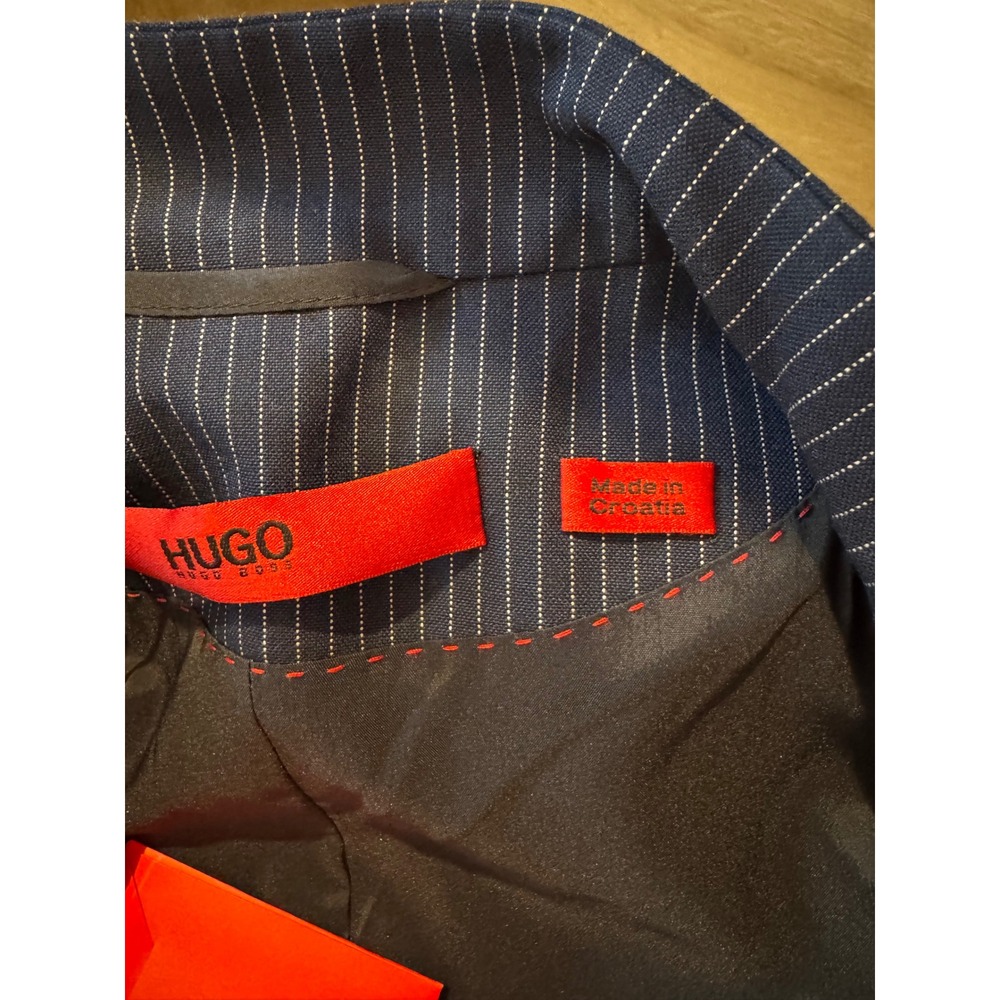 NWT Hugo Boss Alucca Blazer Womens 14 Open Blue Pinstripe Stand Collar - Picture 4 of 12